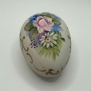 Vintage Easter Egg Hand Painted Roses Trinket Box
